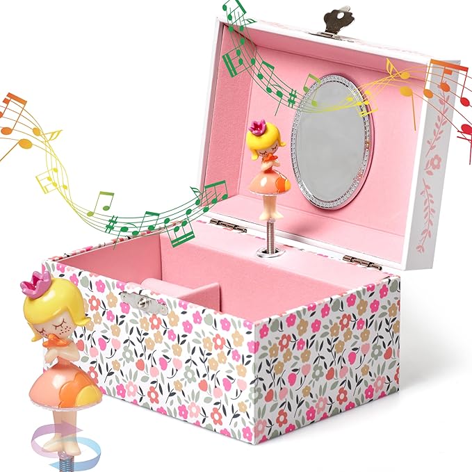 Jewelkeeper Girls Musical Jewelry Box - Durable Pine Fiberboard with Pink Lining - Kids Jewelry Box - The Beautiful Dreamer Tune - Gifts for Girls - Fairy Jewellery Box - 6x4x3.5in-BubblyBeeBaby