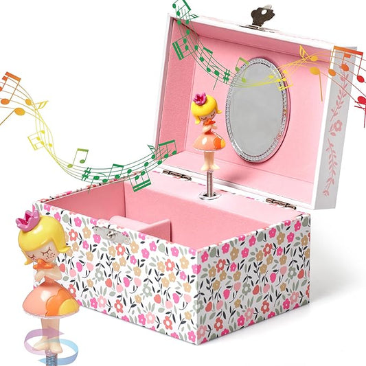 Jewelkeeper Girls Musical Jewelry Box - Durable Pine Fiberboard with Pink Lining - Kids Jewelry Box - The Beautiful Dreamer Tune - Gifts for Girls - Fairy Jewellery Box - 6x4x3.5in-BubblyBeeBaby