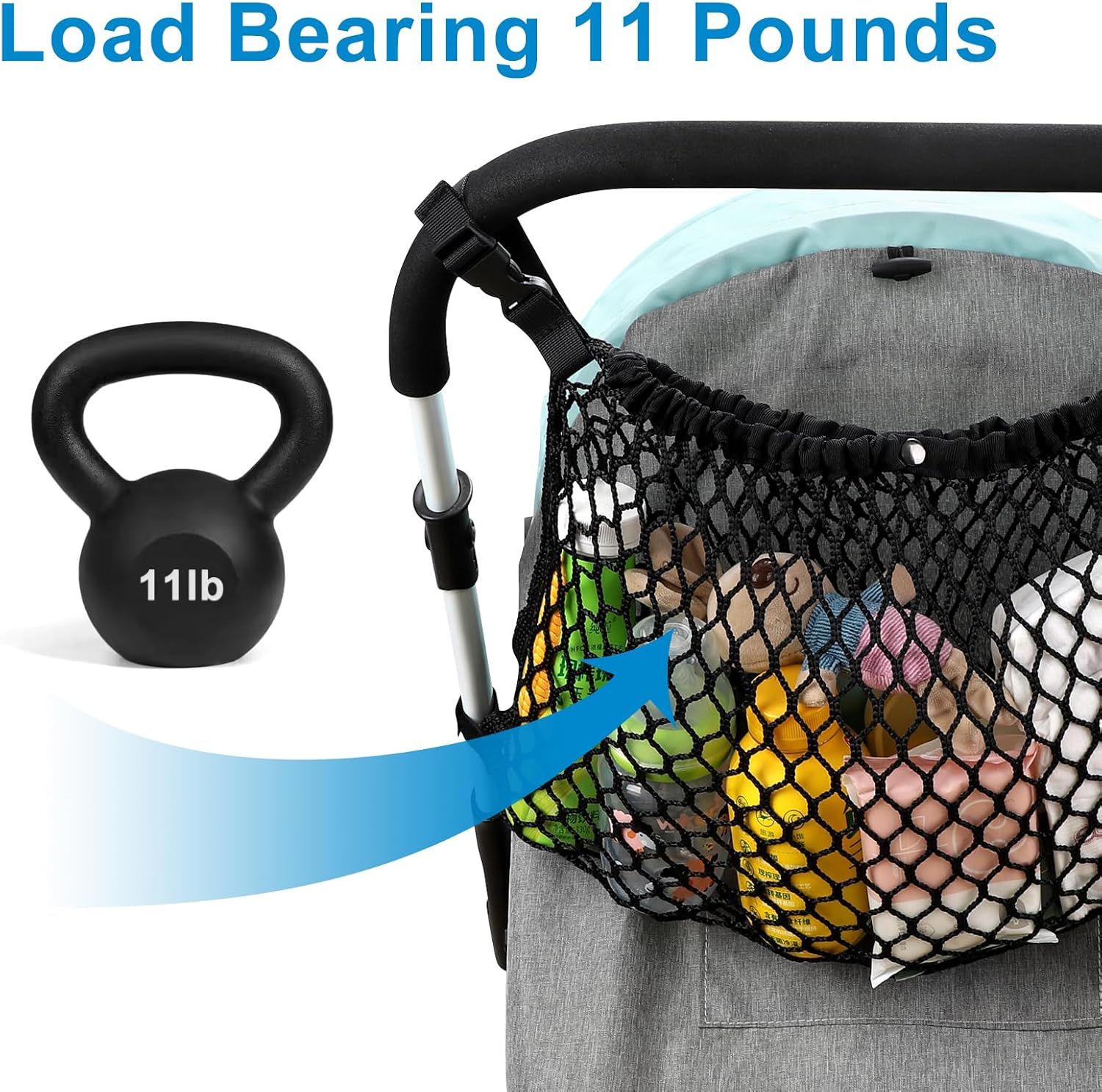 Accmor Universal Stroller Organizer, Polyester Net Mesh Bag Fits for Uppababy, Nuna, Britax, Doona Strollers, Non-Slip Adjustable Stroller Mesh Cargo Net Storage Caddy Accessories