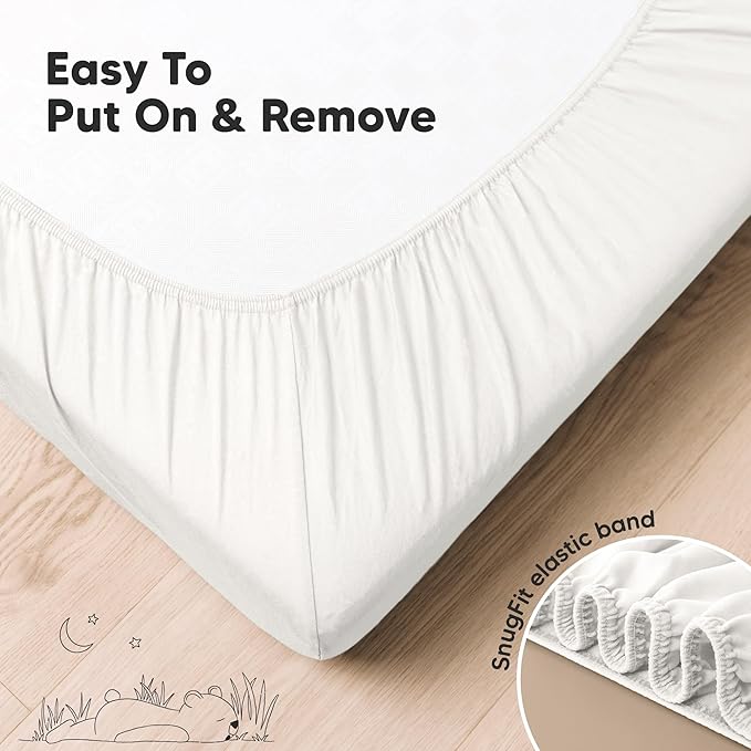 KeaBabies 2-Pack Organic Crib Sheets for Boys, Girls - 52x28 Fitted Crib Mattress Sheet Neutral, Breathable Jersey Cotton Cover for Baby Bed, Toddler Mattress, Soft & Cute Prints (Soft White)-BubblyBeeBaby