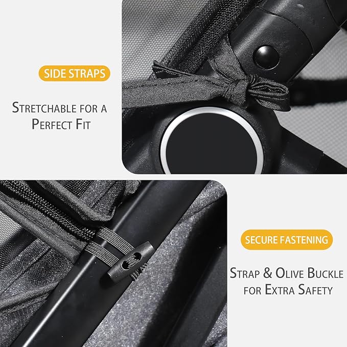 Mosquito Net for Stroller, Universal 3D Baby Bug Net with Two-Way Zippers & Storage Bag, Breathable & Foldable Netting for Stroller, Bassinet,Cradle（Black）-BubblyBeeBaby