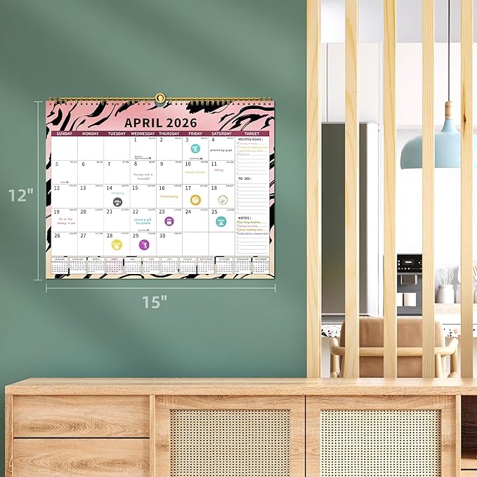 2025-2026Calendar, 18 Month Wall Calendar 2025-2026 Hanging Spiral Bound Magnetic Fridge Desk Calendars 15" x 12", Jul 2025 - Dec 2026, A- Small Rainbow-BubblyBeeBaby