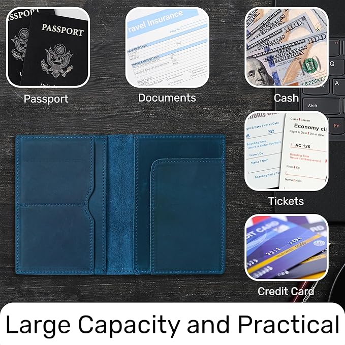 HIFA Leather Passport Holder, Handmade Passport Cover with Card and Ticket Slot - Genuine Leather, Elegant Design, Easy Access - Passport Case, Passport Wallet, Passport Holder-BubblyBeeBaby