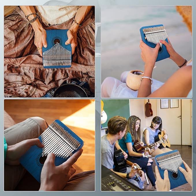 Kalimba Thumb Piano,YUNDIE Portable 21 Keys Mbira Finger Piano with Tune Hammer and Study Instruction,Musical Instruments Gift for Kid Adult Beginners Professional(Blue)-BubblyBeeBaby