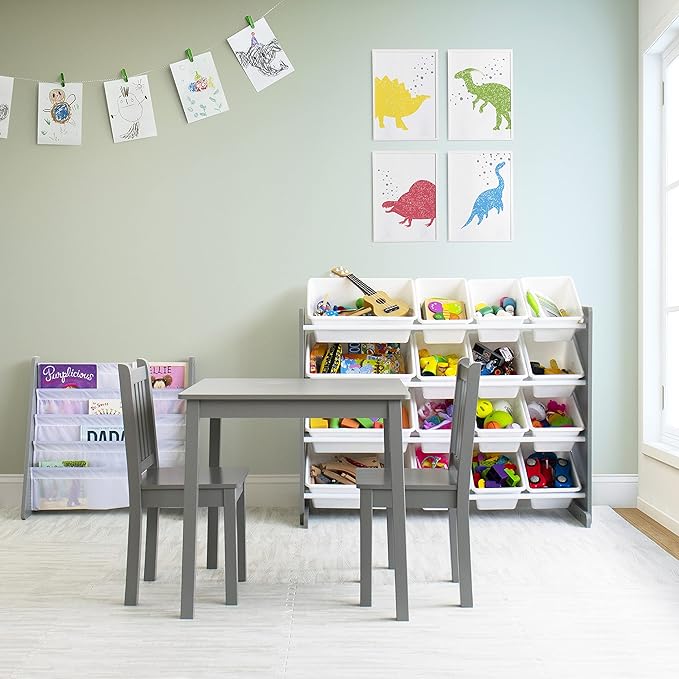 Humble Crew Supersized Toy Storage Organizer with 16 Removable Bins, Grey/White – Large Toy Storage for Toddlers Ideal for Kids' Rooms, Playrooms, and Nurseries - Modern Toy Bins for Kids-BubblyBeeBaby