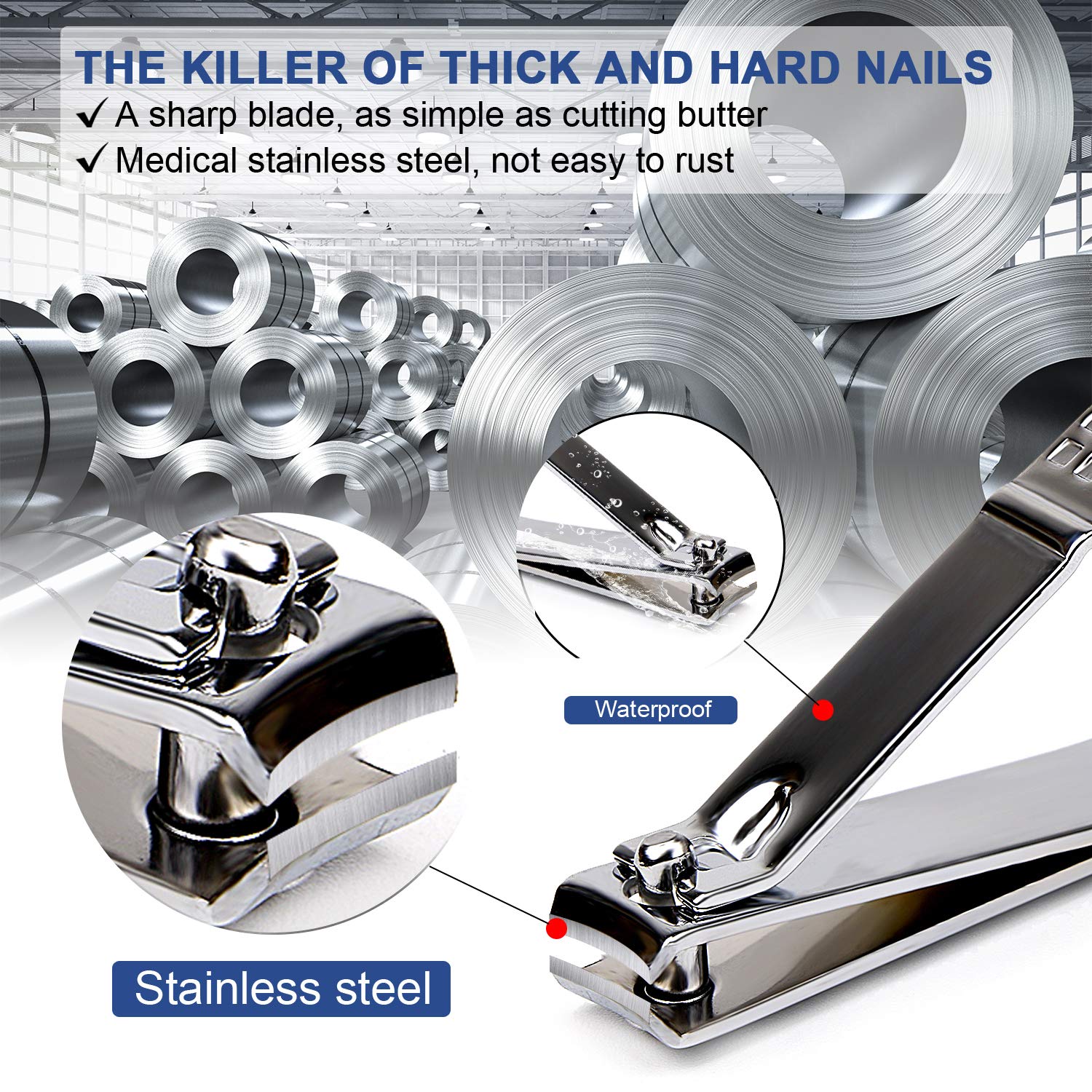 Manicure Pedicure Kit Nail Clippers Set Fingernails & Toenails Vibrissac Scissor 5 Pieces Best Care Tools for Man & Women with Travel Case (Gray/Black_A) (Primary Color of Stainless Steel_A)