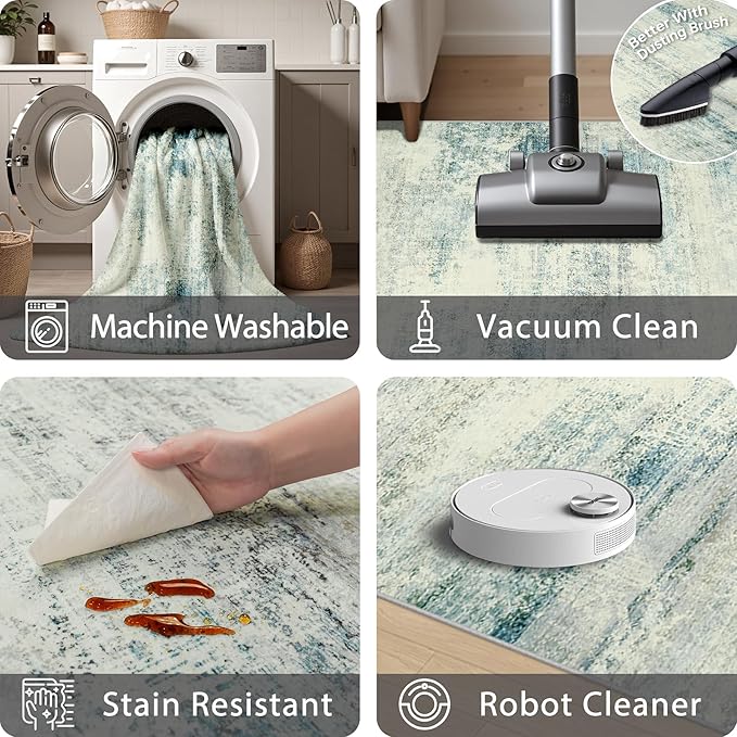 10x14 Area Rugs for Living Room: Soft Abstract Large Area Rug Non-Shedding Anti-Skid Stain Resistant Indoor Floor Modern Washable Rugs for Bedroom Dining Room Nursery Farmhouse Home Office-Blue/Gray-BubblyBeeBaby