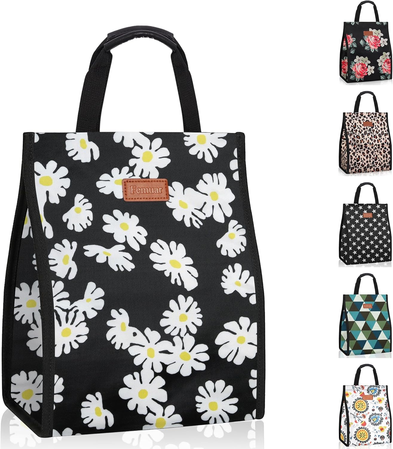 Lunch Bags for Women Insulated Reusable Lunch Tote with Internal Pocket, Lunch Tote bag for Work（Daisy）