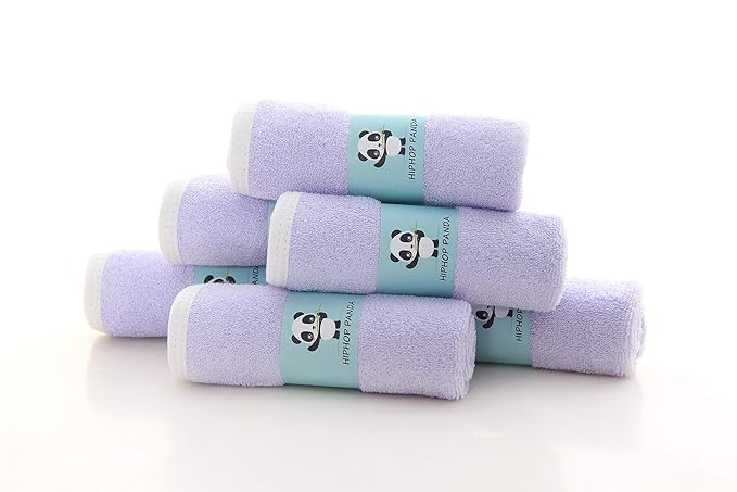 HIPHOP PANDA Baby Washcloths, Rayon Made from Bamboo - 2 Layer Ultra Soft Absorbent Newborn Bath Face Towel - Reusable Baby Wipes for Delicate Skin - Purple, 6 Pack-BubblyBeeBaby