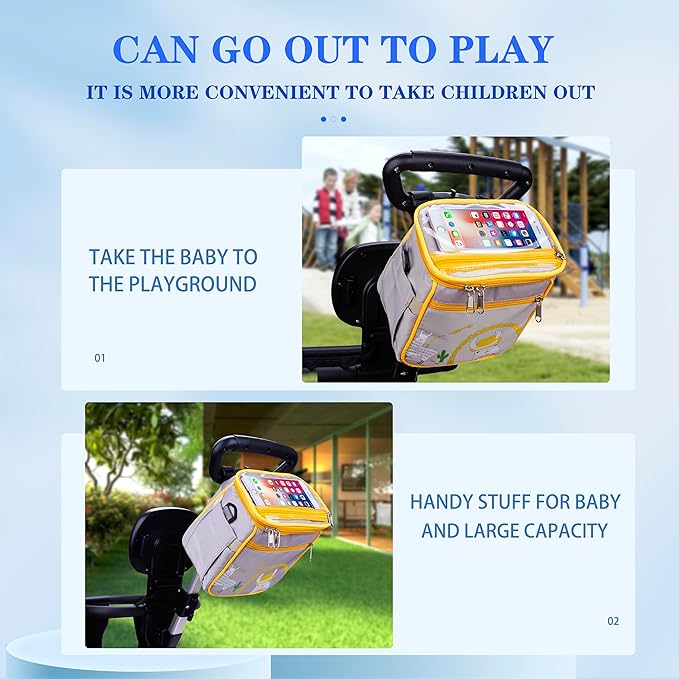 Baby Stroller Organizer Bag，Small Diaper Bag - Universal Stroller Organizer With Insulated Cup Holder,Pocket With Baby Wipes Dispenser，Adjustable Shoulder Strap(Grey)-BubblyBeeBaby