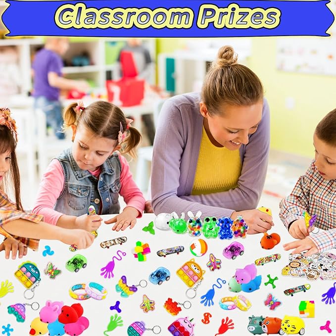 123 PCS Party Favors for Kids, Fidget Toys Bulk, Birthday Gifts Toys, Stocking Stuffers, Prize Treasure Box Toys for Classroom, Goodie Bags Stuffers, Pinata Filler, Carnival Prizes for Boys Girls 4-10-BubblyBeeBaby