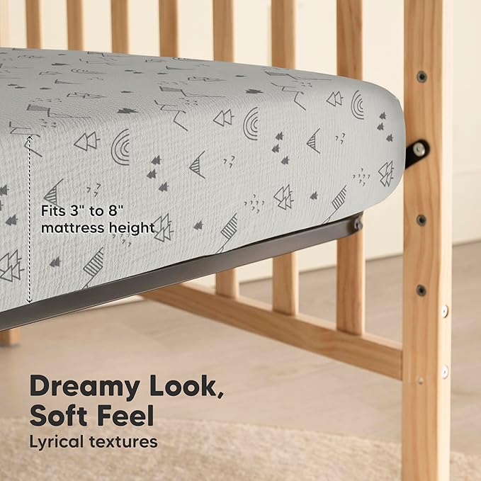 KeaBabies 2-Pack Muslin Crib Sheets for Boys, Girls - 100% Organic Cotton Fitted Baby Crib Mattress Sheet, Soft Breathable Standard Toddler Bed Cover Bedding Set, Neutral, Durable 52x28 (Woodland)-BubblyBeeBaby