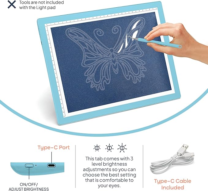 iVyne Corded Light Pad for Weeding Vinyl - A4 Light Box for Drawing - Light Board for Tracing - Light Box for Diamond Painting, Weeding Vinyl, Sketching, Tracing (Blue)-BubblyBeeBaby