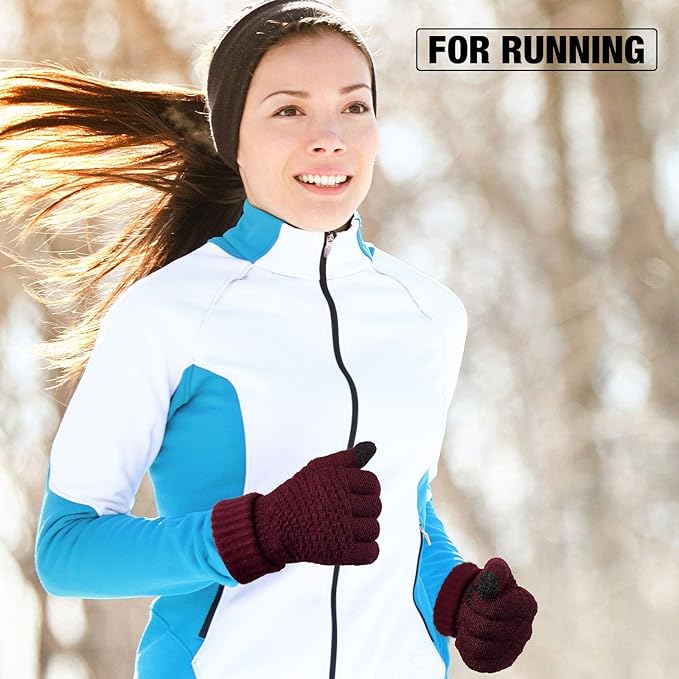 Geyoga 2 Pairs Women's Winter Touch Screen Gloves Soft Warm Fleece Lined Knit Elastic Cuff Winter Texting Gloves-BubblyBeeBaby