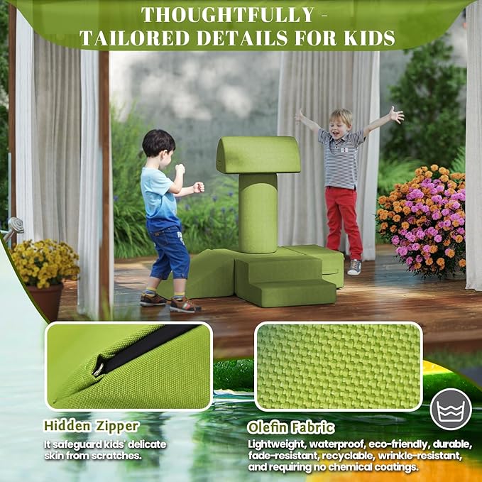 jela Foam Blocks 6Pcs Soft Play Equipment Waterproof Fabric, UV Resistant Toddler Climbing Toys Indoor& Outdoor Soft Play Climbing for Toddlers, Lightweight Climbing Blocks for Babies, Kids (Green)-BubblyBeeBaby