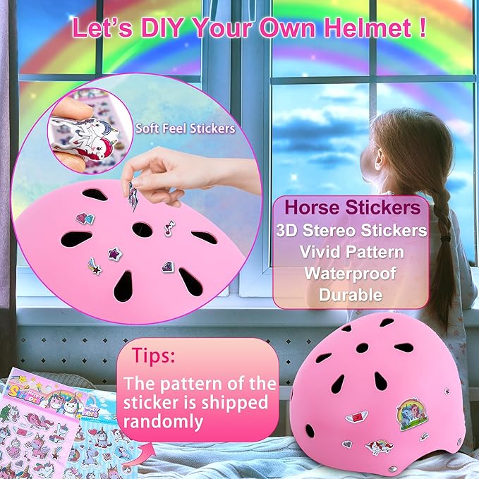 Kids Bike Helmet with DIY Stickers and Knee Pads Elbow Pads Wrist Guard Set for Ages 3-8-14 Toddler Boys Girls Helmet for Roller Skates Cycling Skateboarding Bicycle Scooter-BubblyBeeBaby