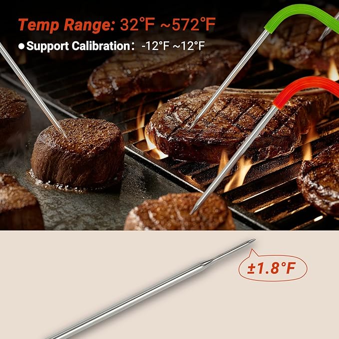 Inkbird WiFi Meat Thermometer for Grilling, Unlimited Rang Rechargeable BBQ Thermometer APP Calibration, Temp Graph Mobile Notification, 4 Colorful Probes Food Thermometer for Pellet Smoker Oven-BubblyBeeBaby