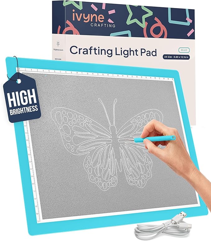 iVyne Corded Light Pad for Weeding Vinyl - A4 Light Box for Drawing - Light Board for Tracing - Light Box for Diamond Painting, Weeding Vinyl, Sketching, Tracing (Blue)-BubblyBeeBaby