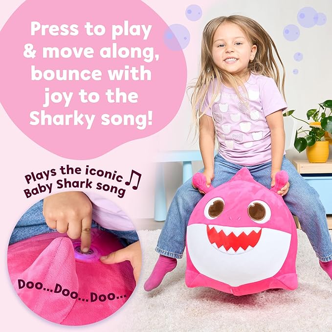JITTERYGIT Baby Shark Bouncy Hopper - Musical Plush Toy for Kids and Toddlers - Mommy Shark (Pink)-BubblyBeeBaby