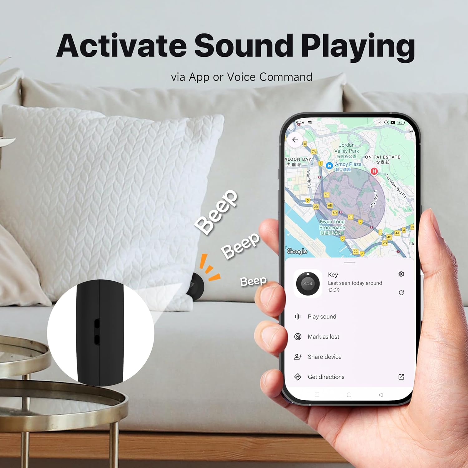 Lifetag Tracker for Android, Bluetooth Tracking Tag for Google Find My Device (Find Hub) App, Item Finder Locator for Keys, Luggage, Backpack, Purse (BLK, 4PCS)