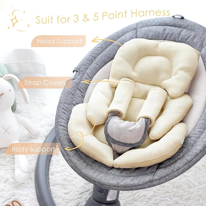Infant Car Seat Insert for Newborn Girls Boys, Summer Mesh Baby Carseat Head Support with Strap Pads, Soft Reversible Baby Car Seat Insert Cushion Pad for Car Seat, Stroller, Bouncer, Swing, Beige-BubblyBeeBaby