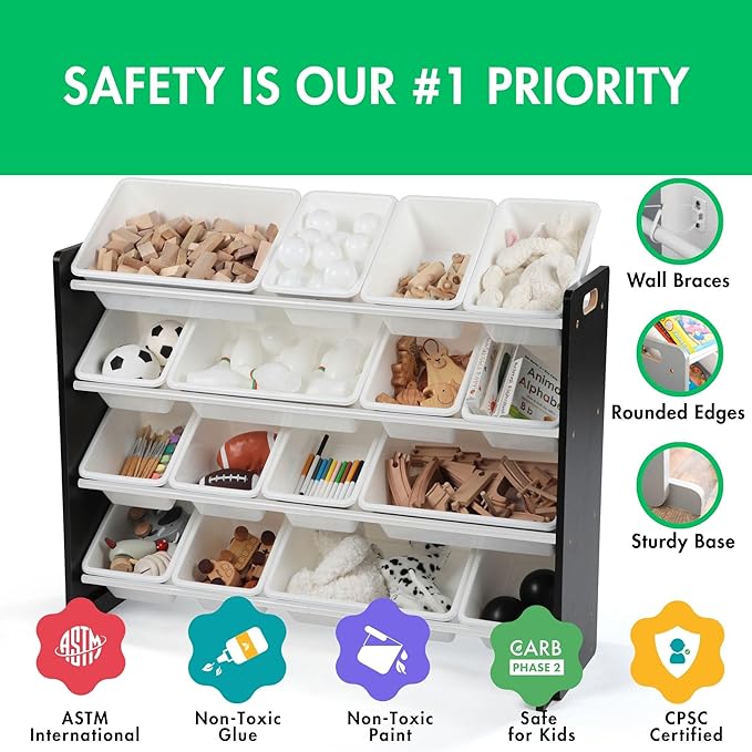 Humble Crew Supersized Toy Storage Organizer with 16 Removable Bins, Espresso/White – Large Toy Storage for Toddlers Ideal for Kids' Rooms, Playrooms, and Nurseries - Modern Toy Bins for Kids-BubblyBeeBaby