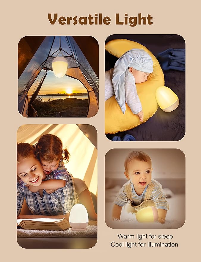 JolyWell Night Lights for Kids with Stable Charging Pad, Touch Control&Timer Setting, ABS+PC Baby Egg Lamp for Breastfeeding，Pink-BubblyBeeBaby