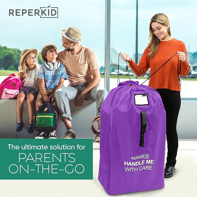 reperkid Large Stroller Bag for Airplane Travel, Purple, 47" H x 24" W x 15" D, Fits Most Large, Single, Double, Jogging Strollers – Premium Waterproof Cover, Adjustable Shoulder Straps-BubblyBeeBaby