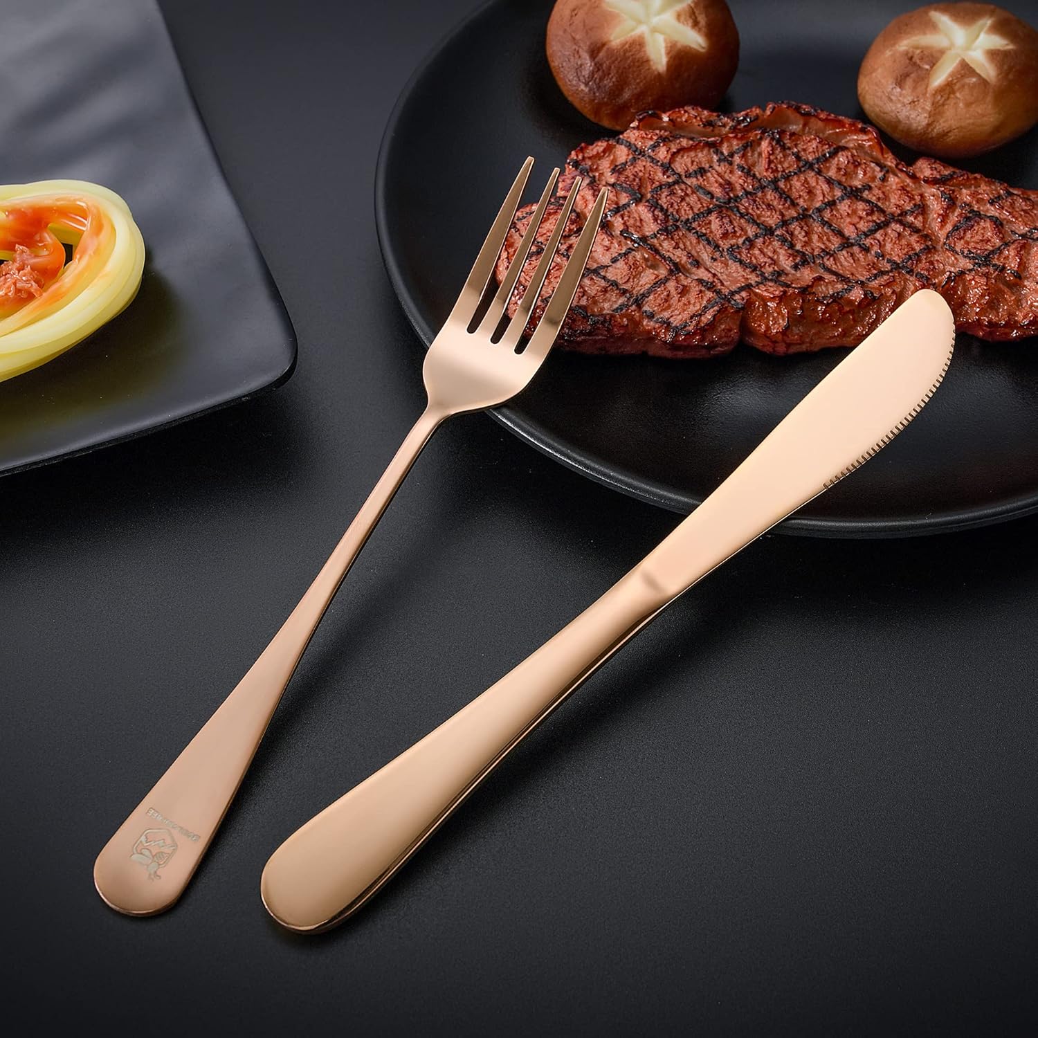 Boulder Bee Travel Utensils | Reusable Camping Cutlery | Stainless Steel Flatware | Portable Silverware Set with Case | Includes Knife/Fork/Spoon/Straw/Cleaning Cloth (Rose Gold)