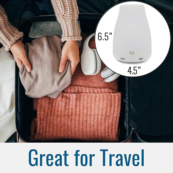 HealthSmart Essential Oil Diffuser, Cool Mist Humidifier and Aromatherapy Diffuser with 150ML Tank Ideal for Small Rooms, Adjustable Timer and Mist Mode, White-BubblyBeeBaby