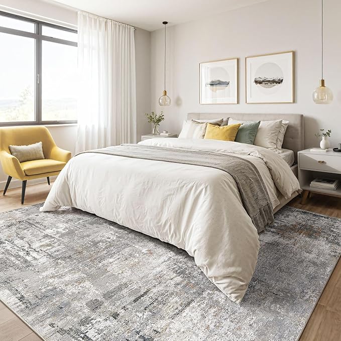 10x14 Area Rugs Living Room: Washable Large Abstract Modern Soft Rug Stain Resistant Indoor Floor Non Slip Accent Carpet for Bedroom Nursery Playroom Office Dining Room Dorm Home House- Gray Rust-BubblyBeeBaby