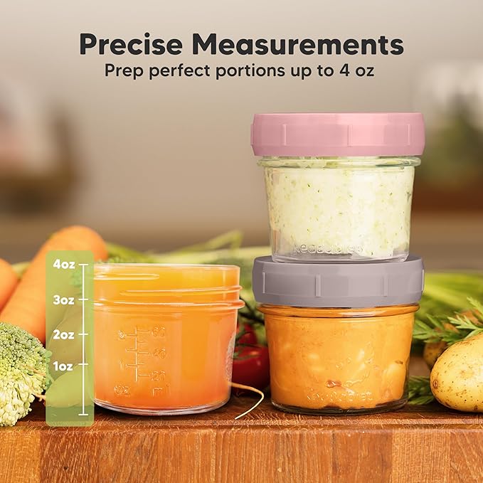 KeaBabies 6pk 4oz Glass Baby Food Containers with Lids - Leak-Proof, Microwavable Small Glass Jars, Baby Purees & Toddler Snack Storage Containers, BPA-Free, Dishwasher & Freezer Safe (Roseate)-BubblyBeeBaby
