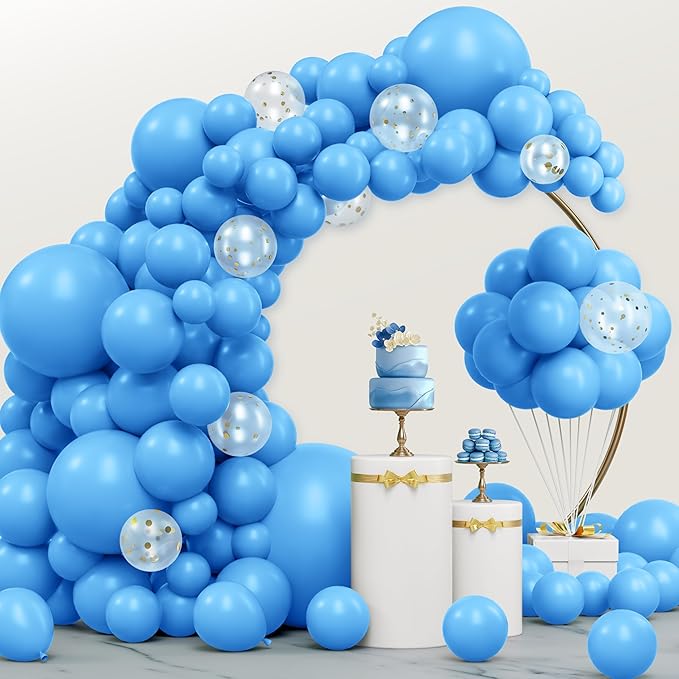 JOYIN 150 Pcs Light Blue Balloons, Different Sizes 18 12 10 5 Inch Light Blue Latex Balloon Arch Kit with Instruction for Birthday Party Graduation Wedding Holiday Decoration-BubblyBeeBaby