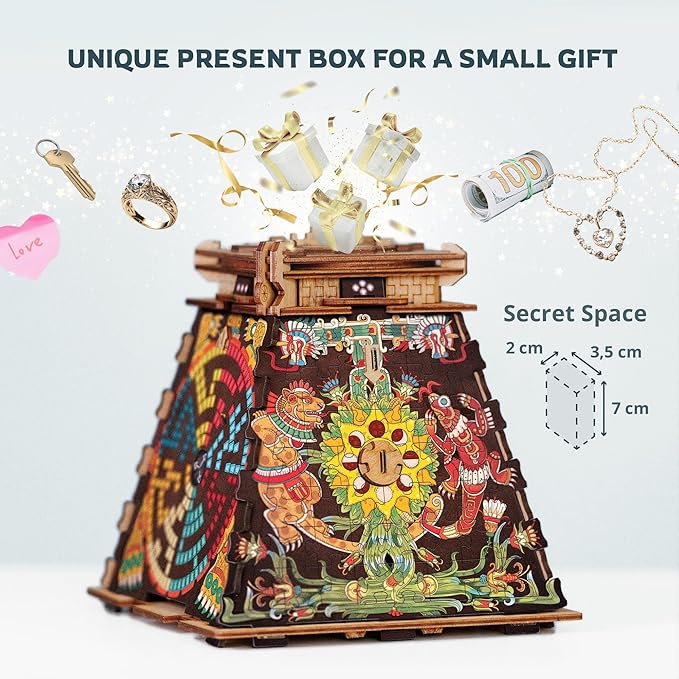 iDventure Cluepuzzle Pyramid of The Sun | Puzzle Box with Jigsaw Puzzle | Escape Room Game | Treasure Box | 3D Wooden Puzzle | Sequential Puzzles Puzzle Box Adults and 10+ | Money Gift Box-BubblyBeeBaby