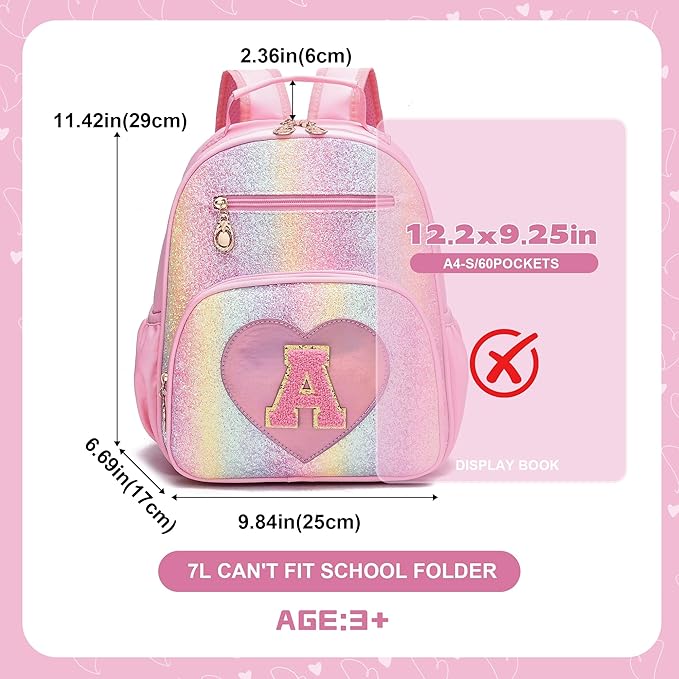 I IHAYNER Kids Glitter Lightweight Backpack for School Travel & Daycare, Toddler Backpack for Girls 3+ Preschool Kindergarten Elementary Kids Backpack-Rainbow Pink A-BubblyBeeBaby