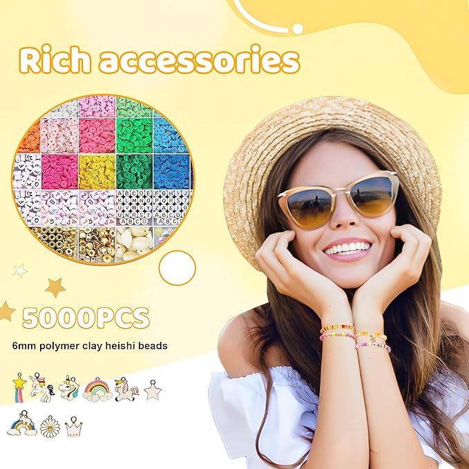 iumulinrui Friendship Bracelet Kit Concert Bracelets Merch, 5200 Pcs Clay Beads Bracelet Making Kit Tricolor Letter Bead, Jewelry Set with Pendant, DIY Craft Gifts Suitable for Beginners-BubblyBeeBaby