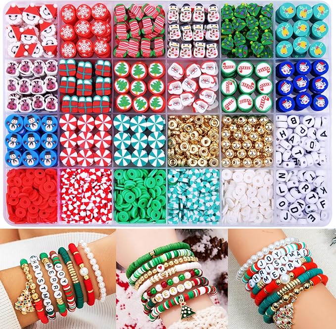 1480pcs Christmas Polymer Clay Beads Charms Friendship Bracelet Necklace Earring Jewelry Making kit, Accessories for Arts Crafts DIY Gifts for Women Girls-BubblyBeeBaby