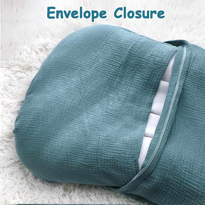 Hooyax Baby Lounger Cover 2 Pack - 100% Muslin Cotton Newborn Lounger Pillow Covers Only, Soft Breathable Infant Lounger Cover with Reinforced Stitching, Fits Most Standard Baby Loungers (Blue Grey)-BubblyBeeBaby