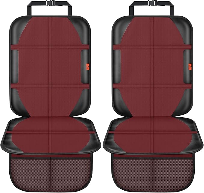 Car Seat Protector,2 Pack Automotive Seat Protectors Baby Carseat Pad Waterproof Durable 600D Fabric for Child Baby Car Seat Mat Vehicle Pet Cover 2 Storage Pockets (Wine Red)-BubblyBeeBaby