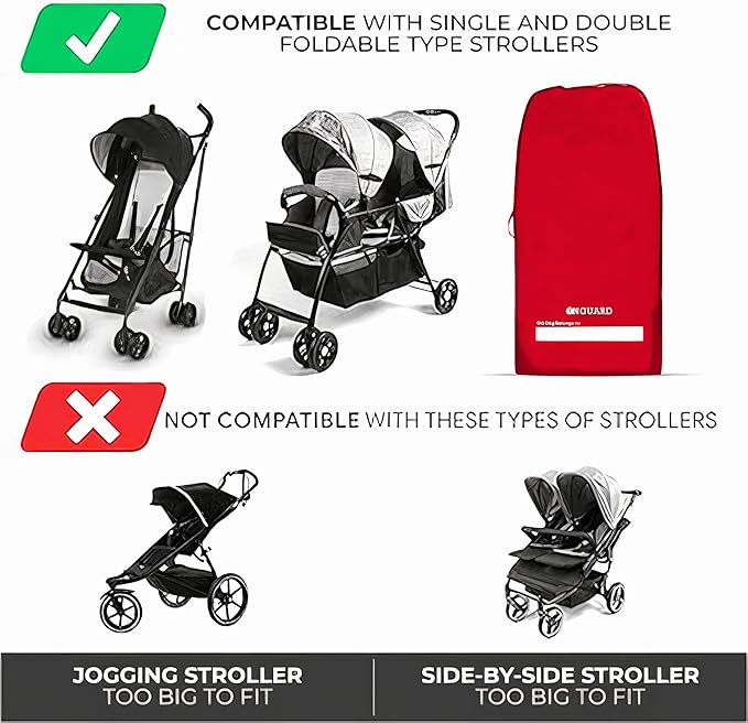 ONGUARD Waterproof Single and Double Stroller Bag for Airplane - Travel Stroller Cover for Air Travel and Storage - Gate Check Bag Backpack- Baby Airplane Essentials - Red-BubblyBeeBaby