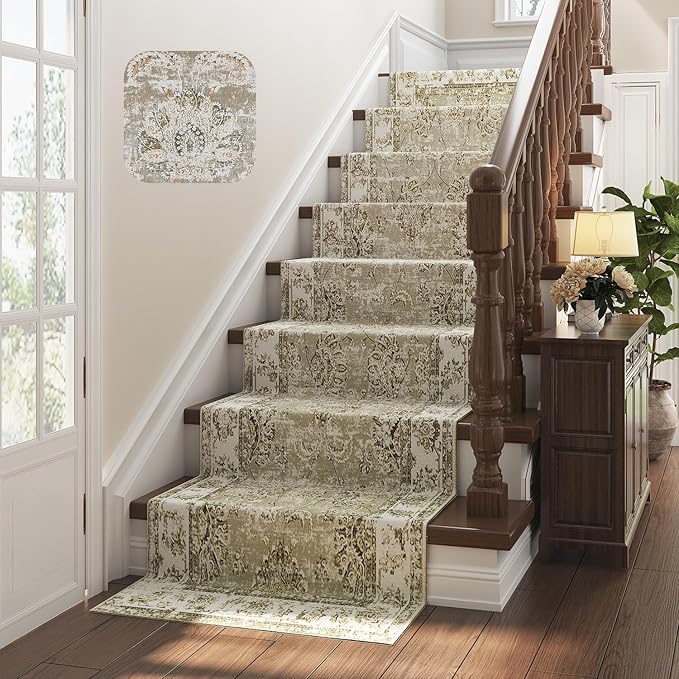 jinchan Hallway Runner Rug 3x8 Machine Washable Runner Rug Taupe Vintage Floral Design Non-Slip Low Pile Ultra-Thin for Kitchen Laundry Room Bedroom Farmhouse (3‘x8',Taupe)-BubblyBeeBaby