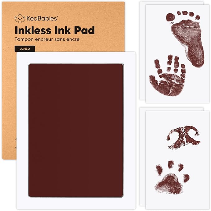 1-Pack Inkless Baby Hand and Footprint Kit - Mess Free Ink Pad for Newborn Keepsake, Dog Nose & Paw Print Kit, Clean Touch Ink Pad for Baby Hand & Footprints, Ideal New Mom Gifts(Auburn, Jumbo)-BubblyBeeBaby