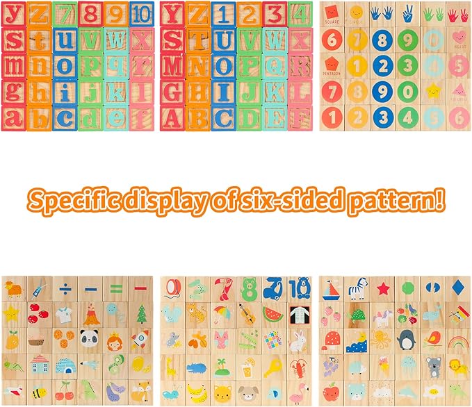 Joqutoys Wooden Building Blocks for Toddlers 1-3, Large Wood Baby Stacking Blocks Set for Kids, 30 PCS Alphabet Blocks with Toy Wagon, Educational Wooden Toys for Boys Girls Gifts 1.65"-BubblyBeeBaby