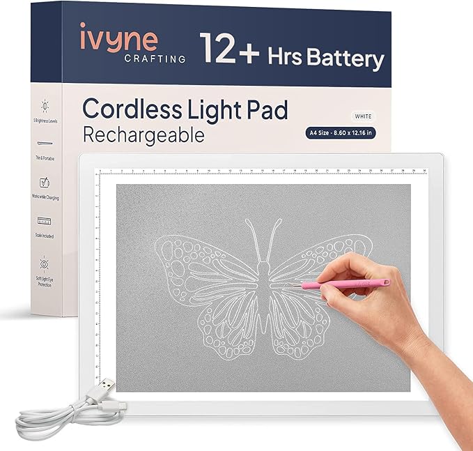 iVyne Rechargeable A4 Light Pad for Tracing & Weeding - LED Light Board for Weeding Vinyl - for Cricut Vinyl Weeding Tools - Ultra-Thin & Portable - Perfect for Artists & Crafters - White-BubblyBeeBaby
