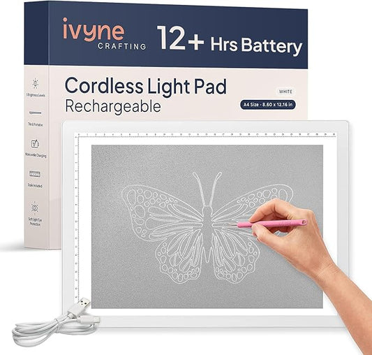 iVyne Rechargeable A4 Light Pad for Tracing & Weeding - LED Light Board for Weeding Vinyl - for Cricut Vinyl Weeding Tools - Ultra-Thin & Portable - Perfect for Artists & Crafters - White-BubblyBeeBaby