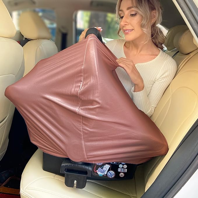 Breathable Car Seat Cover for Babies – Multi-Purpose Soft Rayon Nursing Cover for Breastfeeding, High Stretchy Infant Carseat Canopy, Stroller Cover (Smooth Rayon, Blush)-BubblyBeeBaby