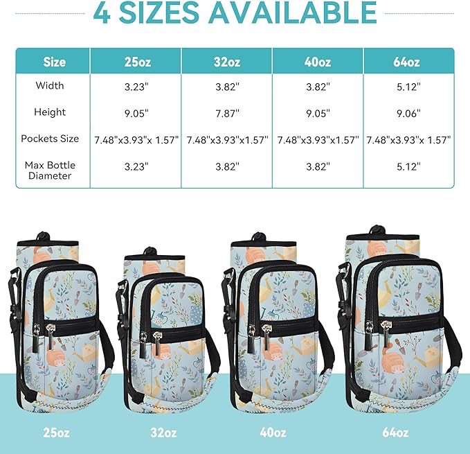 25/32/40/64oz Water Bottle Bag Holder Carrier-Insulated Crossbody Sling Case Sleeve with Strap & Pockets for Men Women Gym Cycling Travel Walking Hiking Camping-BubblyBeeBaby