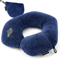 Rewondah Neck Pillows for Travel, Inflatable Travel Pillow, Inflatable Neck Pillow for Traveling Airplane with Soft Velour Washable Cover, Blow Up Neck Pillow for Airplanes Train Travel, Blue
