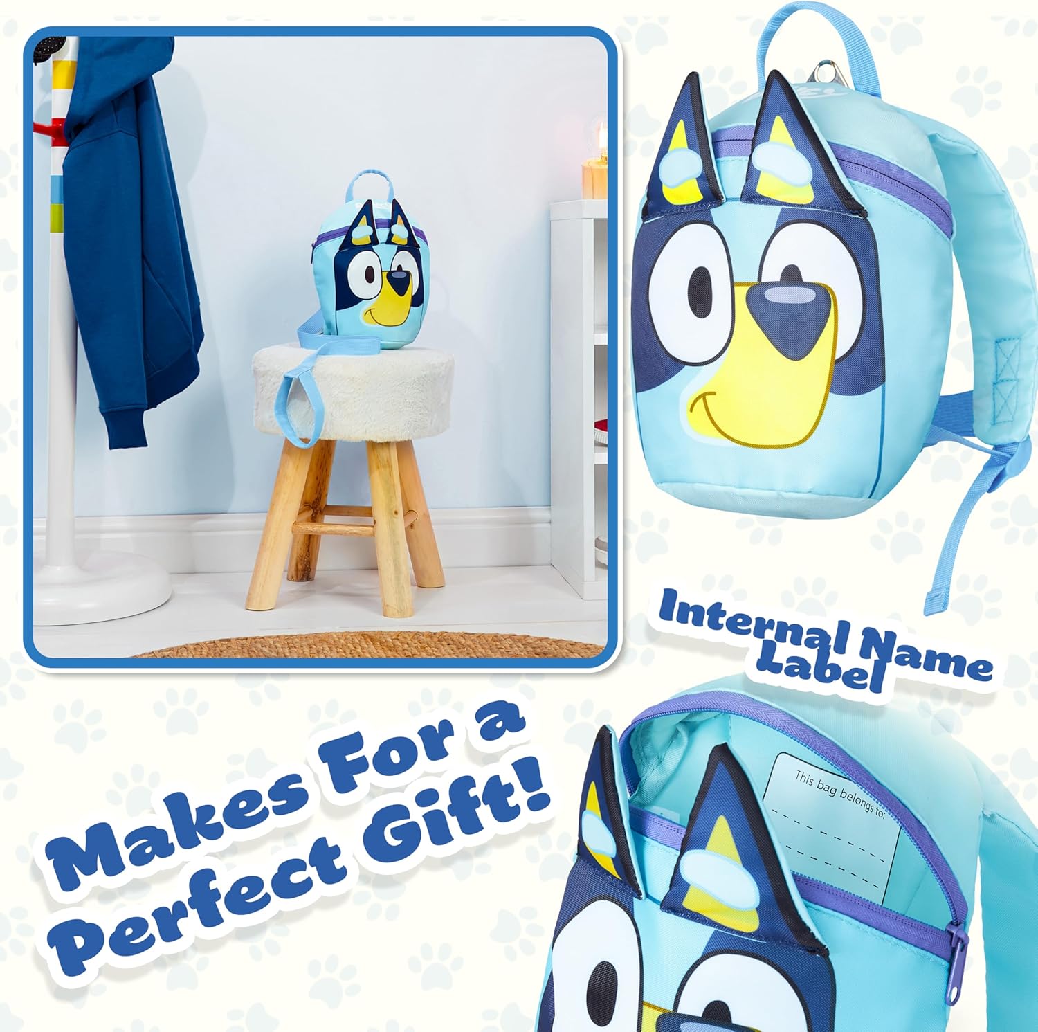 Bluey Backpack with Toddler Safety Harness for Kids Daycare Bag Backpack with Leash Preschool Outdoor Travel Gifts for Kids (Blue)