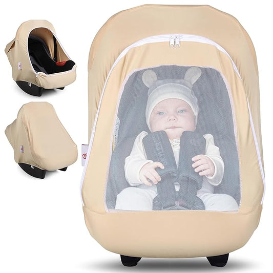Metplus 2-in-1 Baby Car Seat Canopy, Multi Use Privacy Sun Shade, Protect Baby's Safety with Style, Infant Carrier Covers for Boys & Girls-BubblyBeeBaby